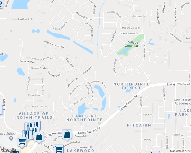 map of restaurants, bars, coffee shops, grocery stores, and more near Haven Hollow Court in Cypress