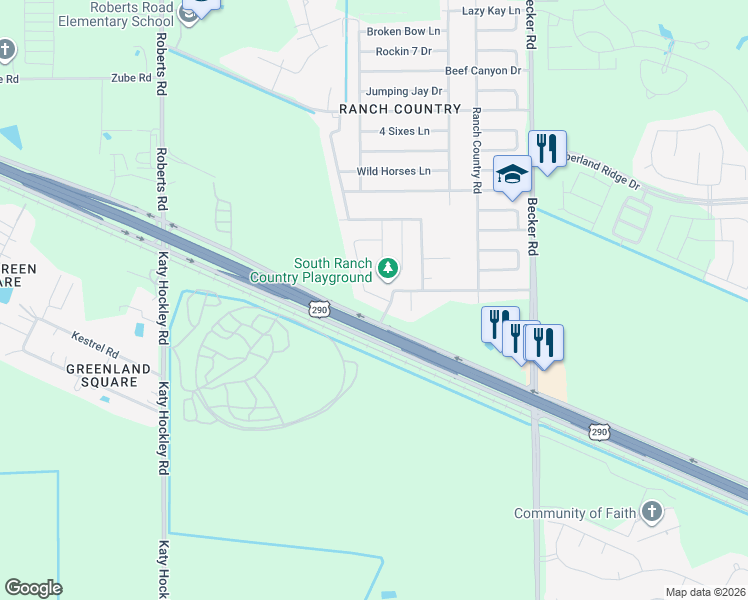 map of restaurants, bars, coffee shops, grocery stores, and more near 24515 Cypresspark Glen Lane in Hockley