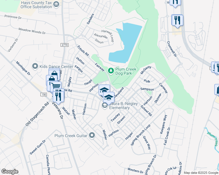 map of restaurants, bars, coffee shops, grocery stores, and more near 1009 Fairway in Kyle