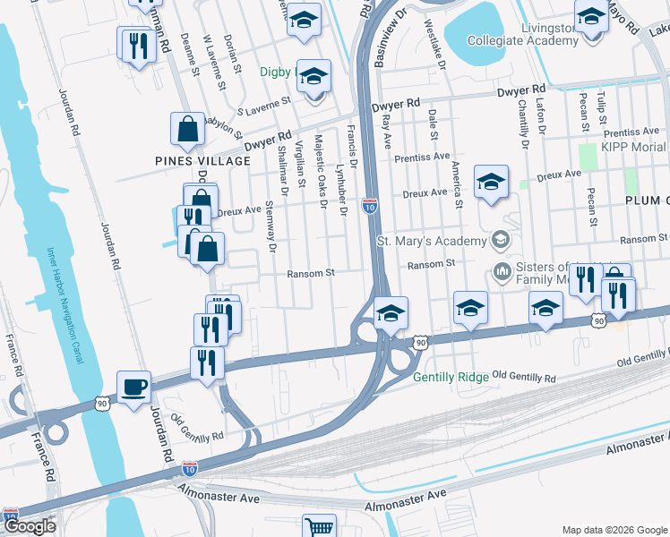 map of restaurants, bars, coffee shops, grocery stores, and more near 6302 Ransom Street in New Orleans