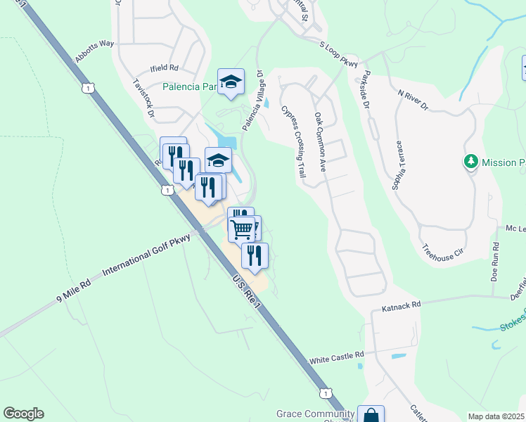 map of restaurants, bars, coffee shops, grocery stores, and more near 210 Paseo Terraza in St. Augustine