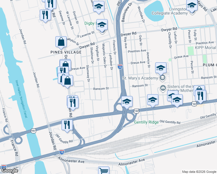 map of restaurants, bars, coffee shops, grocery stores, and more near 6302 Ransom Street in New Orleans