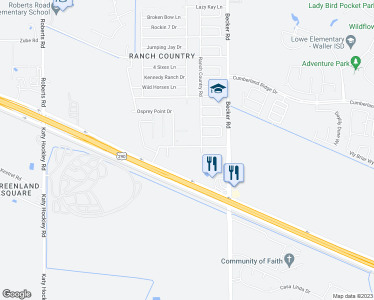 map of restaurants, bars, coffee shops, grocery stores, and more near 24231 Palo Dura Drive in Hockley