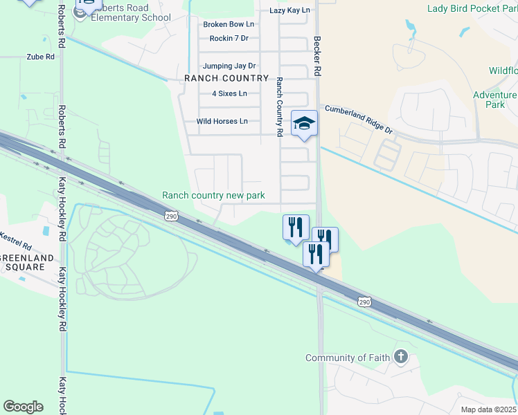 map of restaurants, bars, coffee shops, grocery stores, and more near 24303 Palo Dura Drive in Hockley