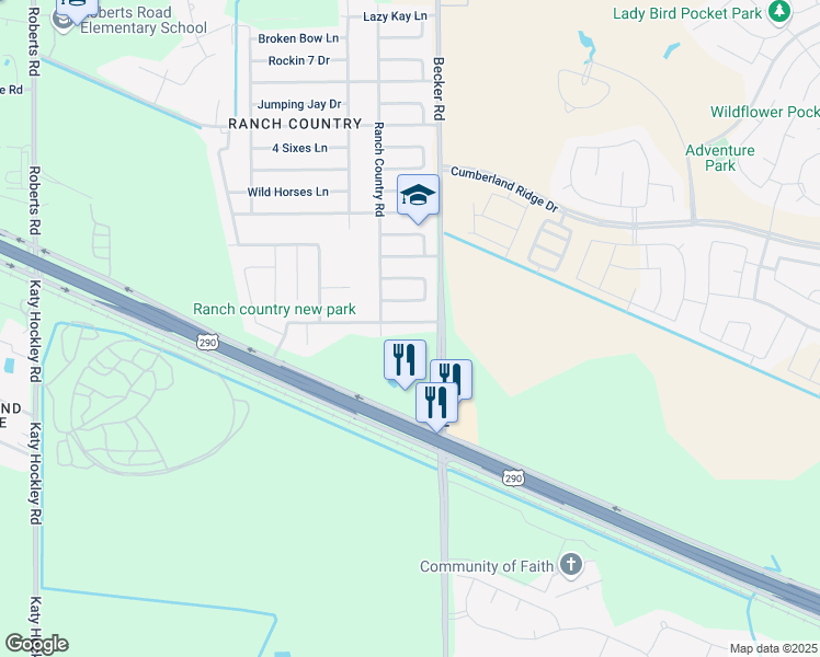 map of restaurants, bars, coffee shops, grocery stores, and more near 24103 Palo Dura Drive in Hockley