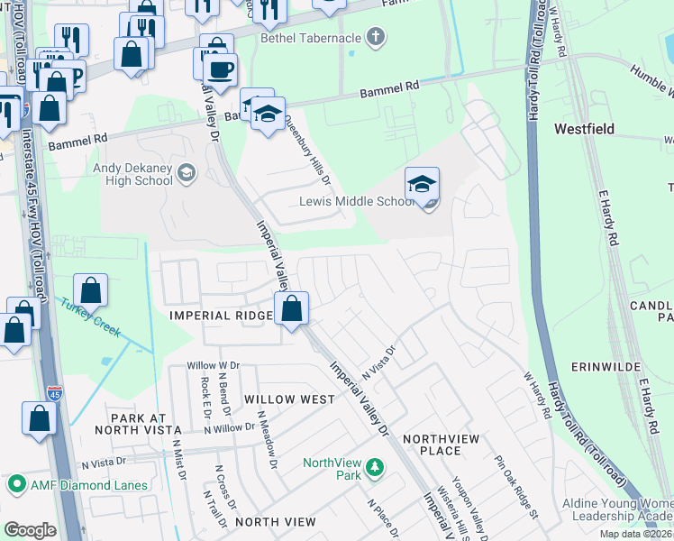map of restaurants, bars, coffee shops, grocery stores, and more near Shelbourne Crossing in Houston
