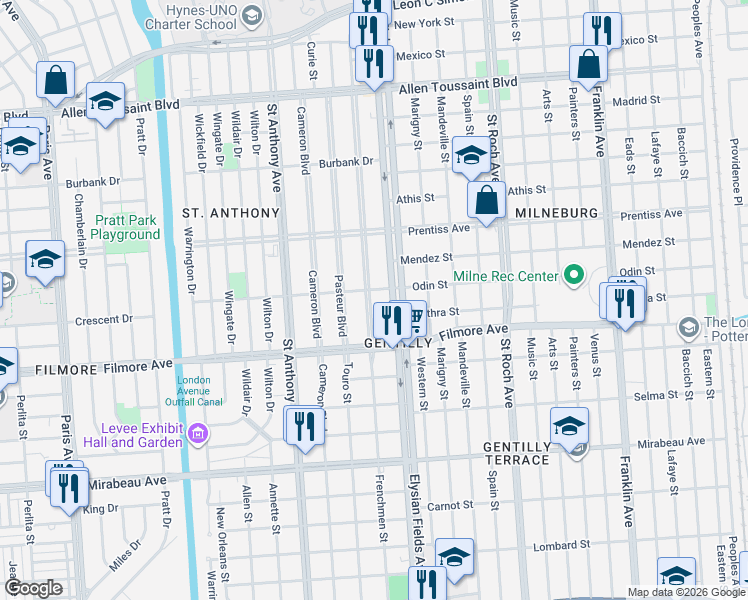 map of restaurants, bars, coffee shops, grocery stores, and more near 5439 Vermillion Boulevard in New Orleans