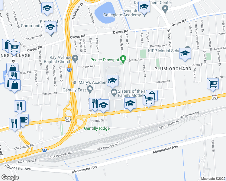 map of restaurants, bars, coffee shops, grocery stores, and more near 6905 Chef Menteur Highway in New Orleans