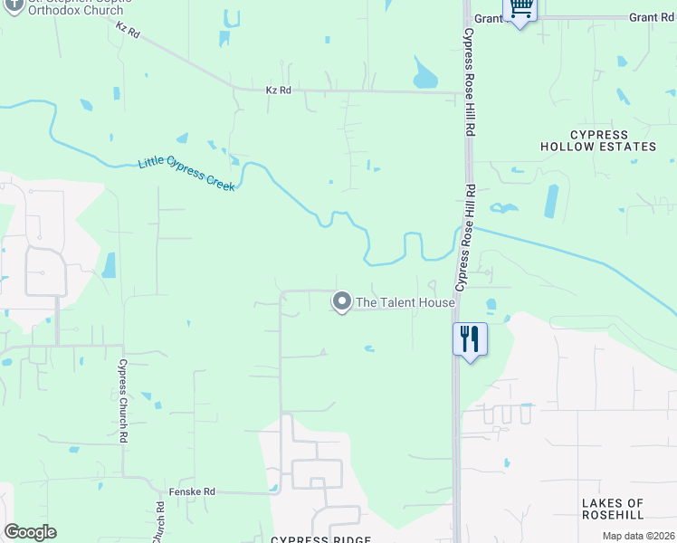 map of restaurants, bars, coffee shops, grocery stores, and more near 18114-18294 Fenske Road in Cypress