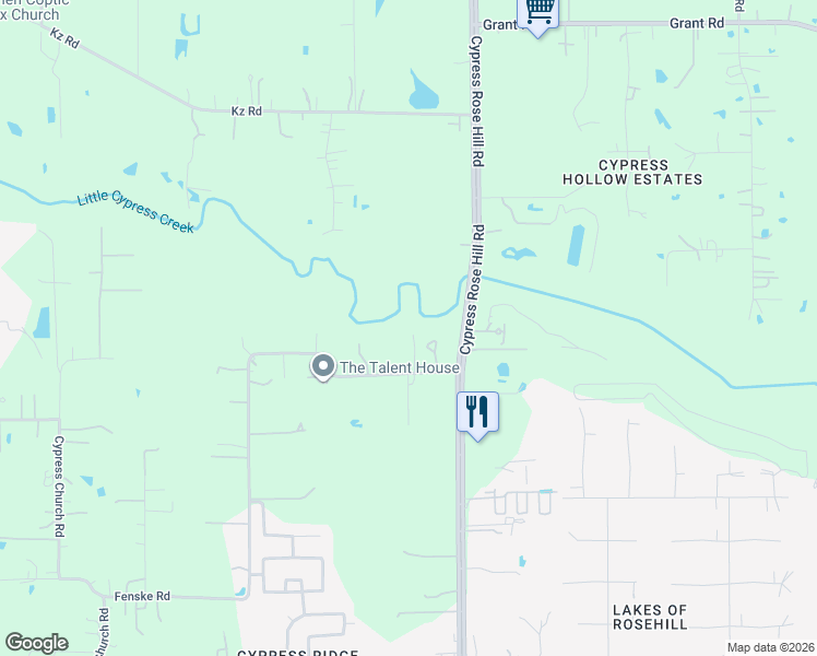 map of restaurants, bars, coffee shops, grocery stores, and more near 18114 Fenske Road in Harris County