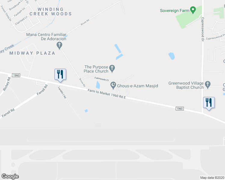 map of restaurants, bars, coffee shops, grocery stores, and more near FM 1960 Road West in Humble