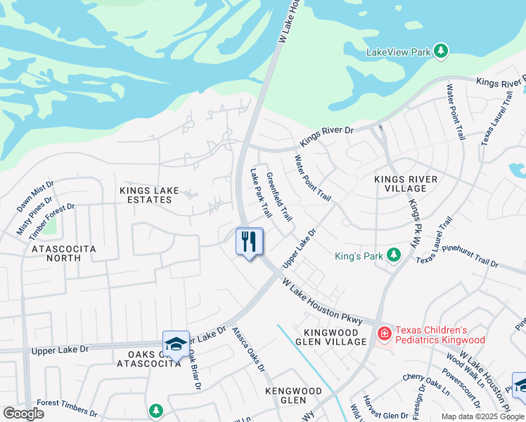 map of restaurants, bars, coffee shops, grocery stores, and more near 6319 New Oak Court in Humble