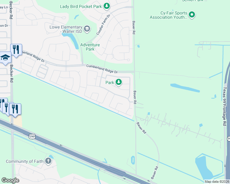 map of restaurants, bars, coffee shops, grocery stores, and more near in Cypress
