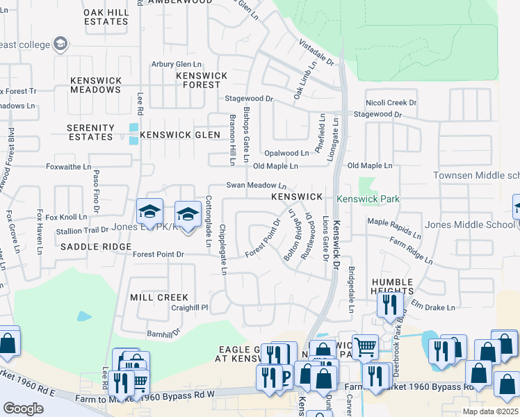 map of restaurants, bars, coffee shops, grocery stores, and more near 8311 Buckeye Glen Lane in Humble