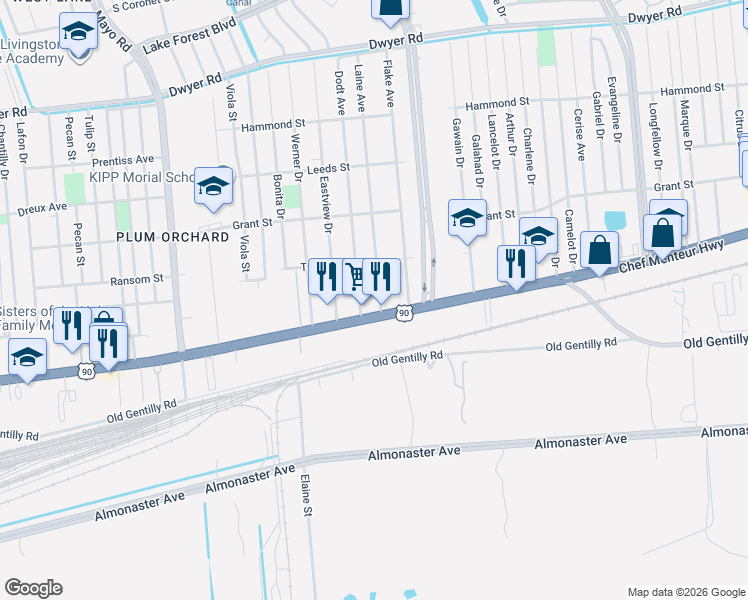 map of restaurants, bars, coffee shops, grocery stores, and more near 4333 Dodt Avenue in New Orleans