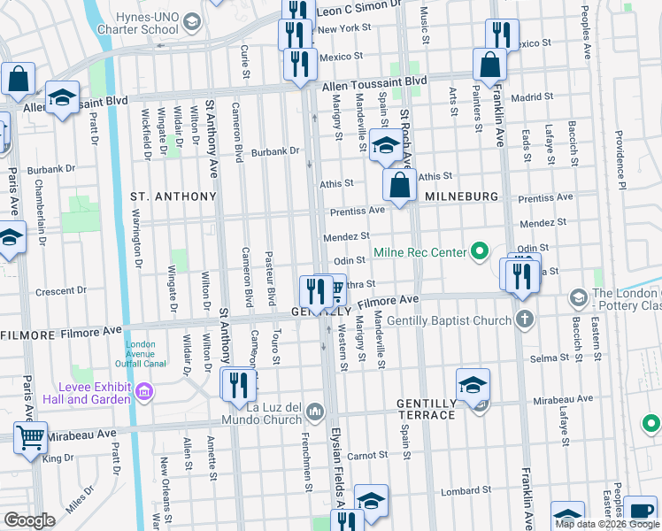 map of restaurants, bars, coffee shops, grocery stores, and more near in New Orleans