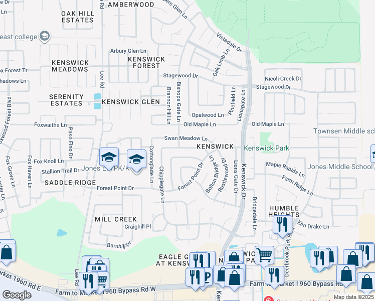 map of restaurants, bars, coffee shops, grocery stores, and more near 8315 Lone Bridge Lane in Humble