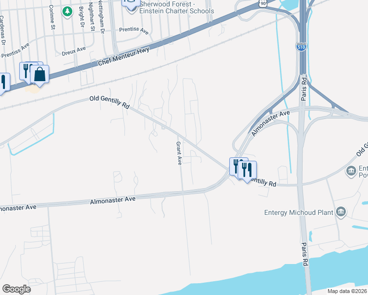 map of restaurants, bars, coffee shops, grocery stores, and more near 53787 Grant Street in New Orleans