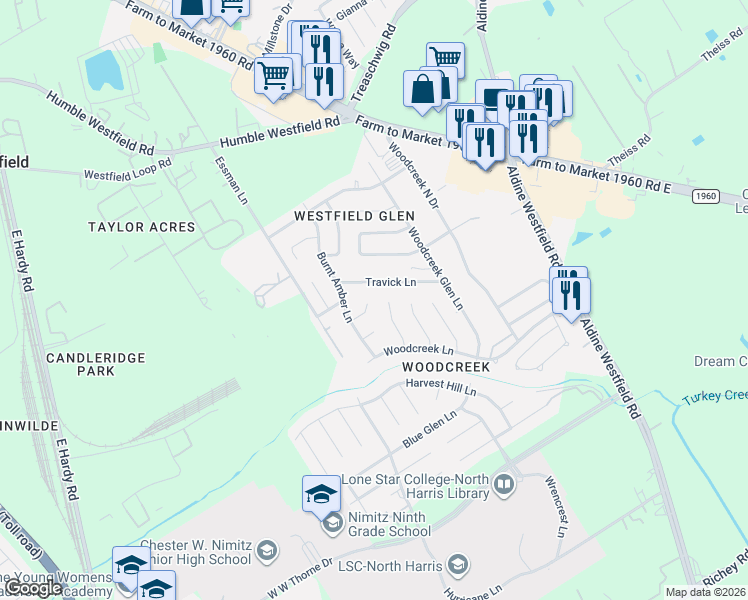 map of restaurants, bars, coffee shops, grocery stores, and more near 2735 Briarloch Lane in Houston