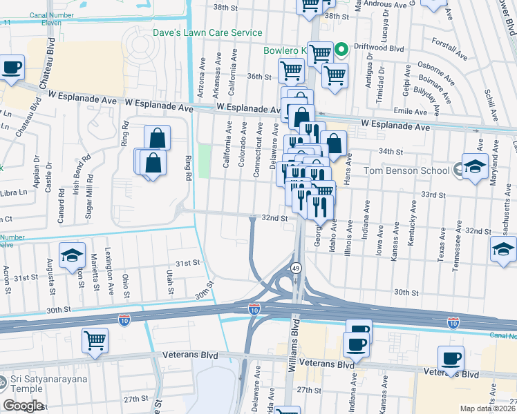 map of restaurants, bars, coffee shops, grocery stores, and more near 3207 Connecticut Avenue in Kenner