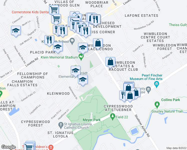 map of restaurants, bars, coffee shops, grocery stores, and more near 807 Lyons School Loop in Spring