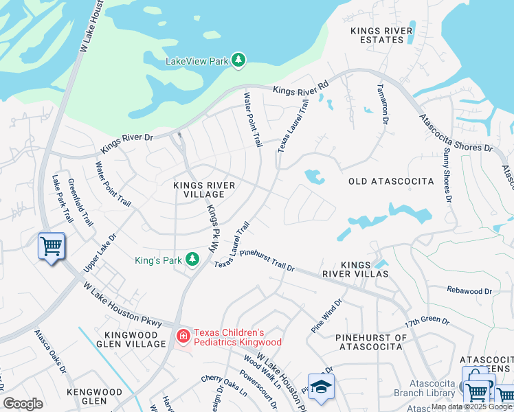map of restaurants, bars, coffee shops, grocery stores, and more near 19907 Water Point Trail in Humble