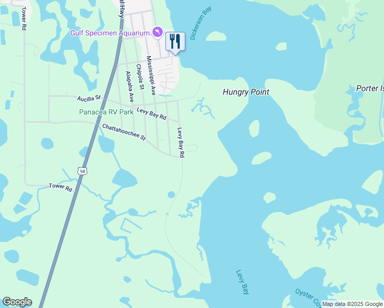 map of restaurants, bars, coffee shops, grocery stores, and more near 192 Levy Bay Road in Panacea