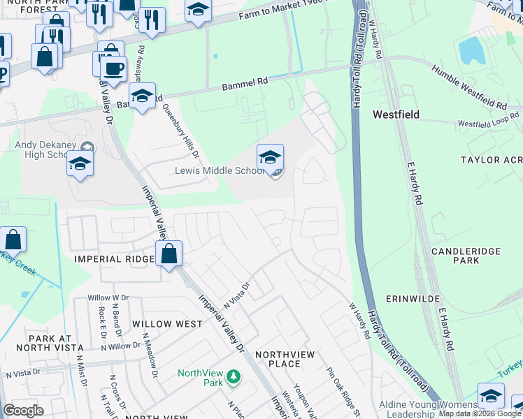 map of restaurants, bars, coffee shops, grocery stores, and more near 1411 Oxford Meadow Drive in Houston