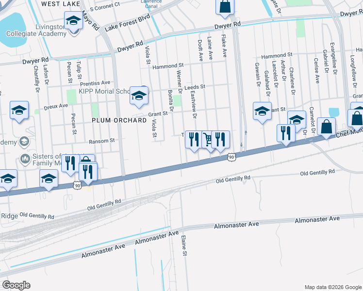map of restaurants, bars, coffee shops, grocery stores, and more near 7940 Tulsa Street in New Orleans