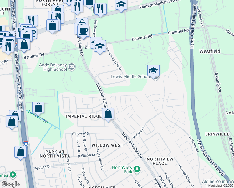 map of restaurants, bars, coffee shops, grocery stores, and more near 958 Lancaster Lake Drive in Houston