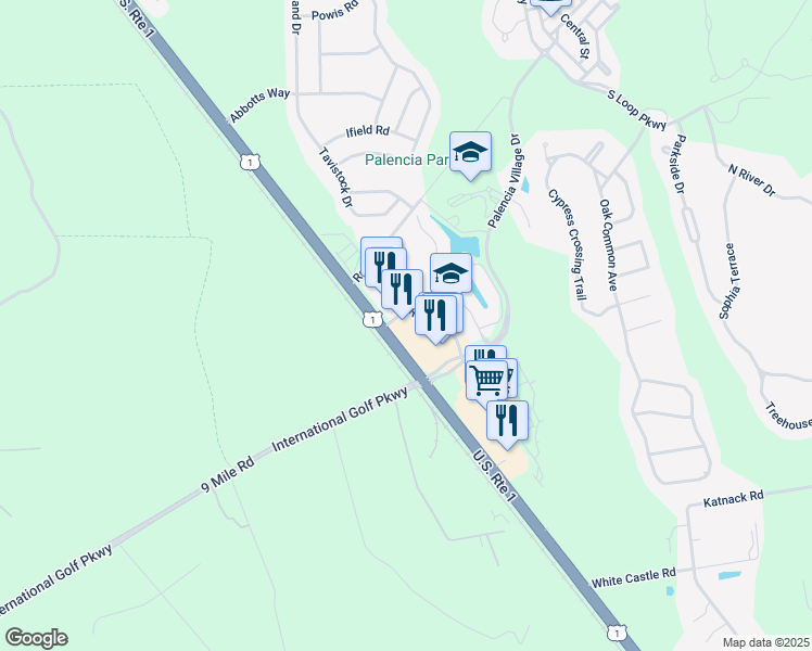 map of restaurants, bars, coffee shops, grocery stores, and more near 304 Paseo Vereda Drive in St. Augustine