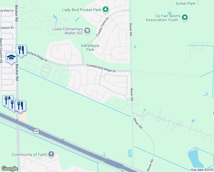 map of restaurants, bars, coffee shops, grocery stores, and more near in Cypress