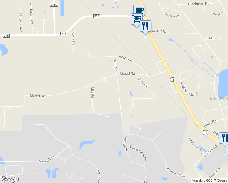 map of restaurants, bars, coffee shops, grocery stores, and more near 3376 Wall Road in Green Cove Springs