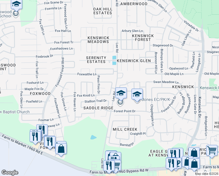 map of restaurants, bars, coffee shops, grocery stores, and more near 7627 Shire Trail Court in Humble