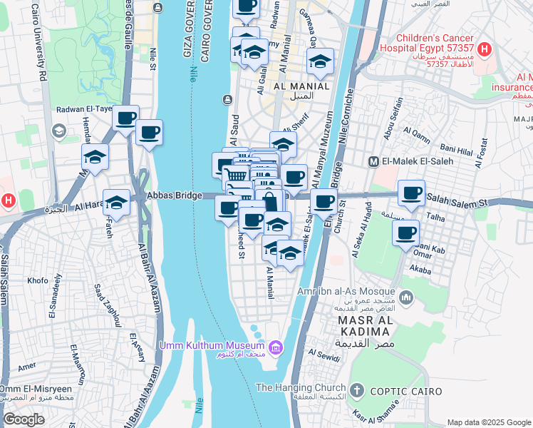 map of restaurants, bars, coffee shops, grocery stores, and more near Al Manial in Al Manial