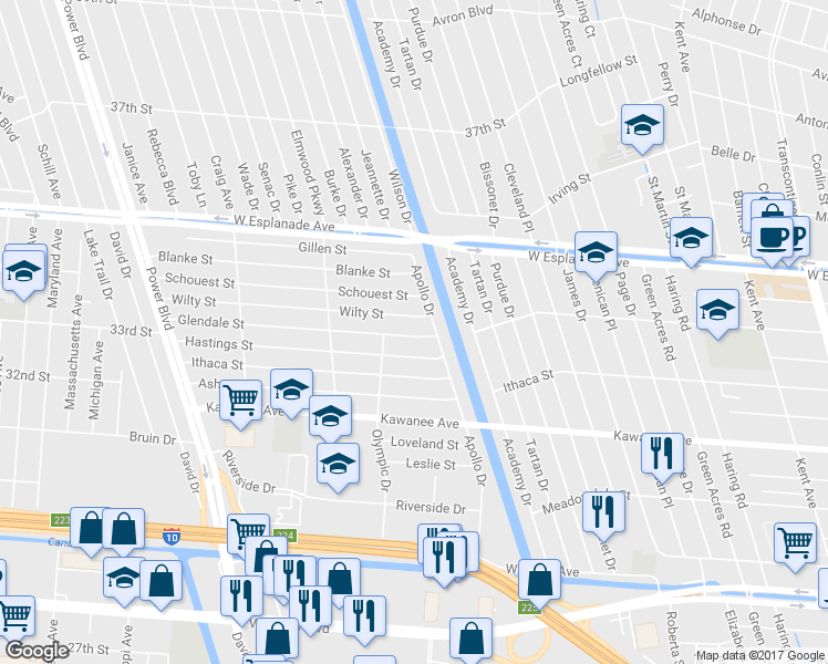 map of restaurants, bars, coffee shops, grocery stores, and more near 6213 Glendale Street in Metairie