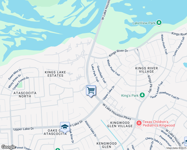 map of restaurants, bars, coffee shops, grocery stores, and more near 6319 New Oak Court in Humble