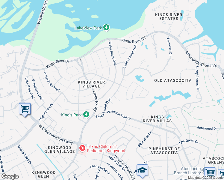 map of restaurants, bars, coffee shops, grocery stores, and more near 19907 Water Point Trail in Humble