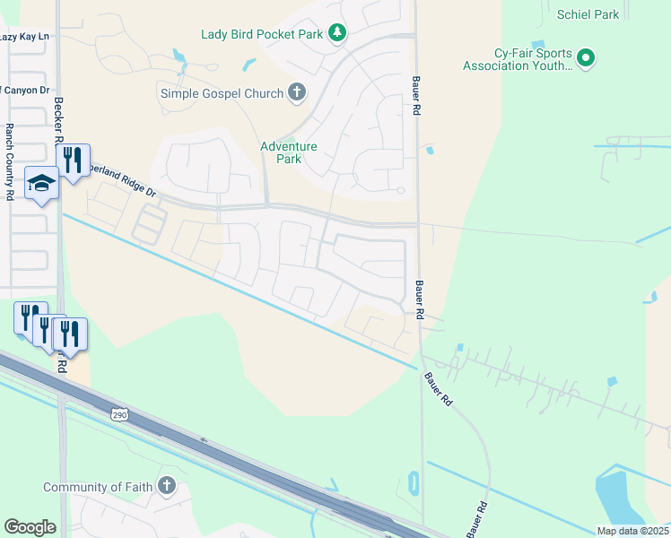 map of restaurants, bars, coffee shops, grocery stores, and more near in Cypress