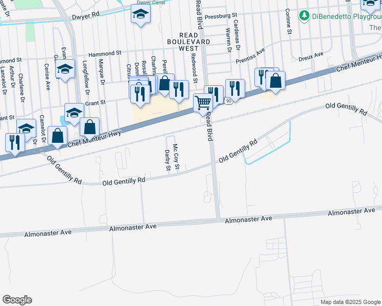 map of restaurants, bars, coffee shops, grocery stores, and more near 4139 Mc Coy Street in New Orleans