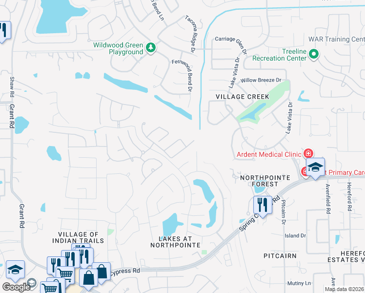 map of restaurants, bars, coffee shops, grocery stores, and more near 13315 Andover Harvest Lane in Cypress
