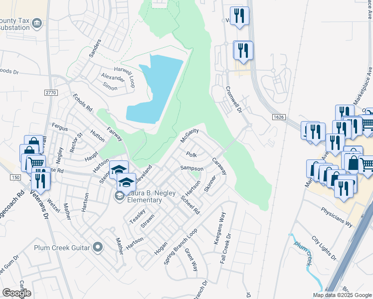 map of restaurants, bars, coffee shops, grocery stores, and more near 149 Steele in Kyle
