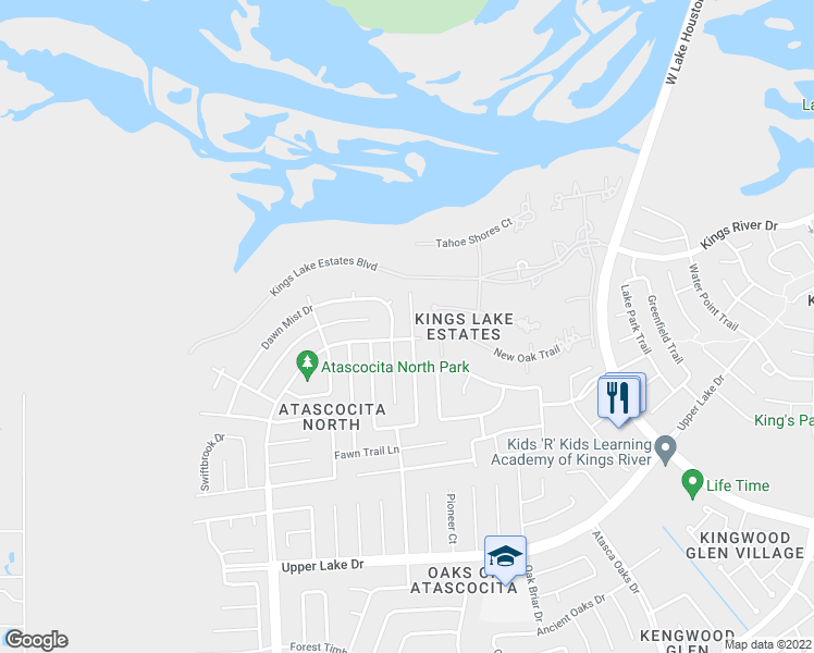 map of restaurants, bars, coffee shops, grocery stores, and more near 20107 Bambiwoods Drive in Humble