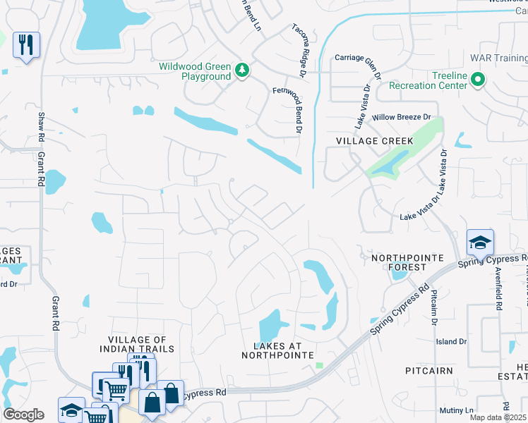 map of restaurants, bars, coffee shops, grocery stores, and more near 12506 Northpointe Ridge Lane in Tomball