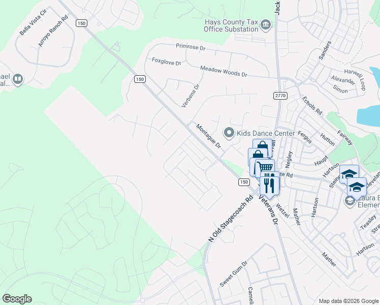 map of restaurants, bars, coffee shops, grocery stores, and more near 107 Julia Cove in Kyle