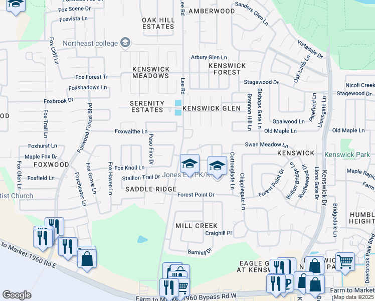 map of restaurants, bars, coffee shops, grocery stores, and more near 20419 Drake Field Lane in Humble