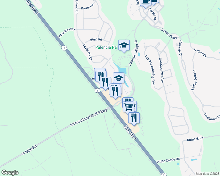 map of restaurants, bars, coffee shops, grocery stores, and more near 304 Paseo Vereda Drive in St. Augustine