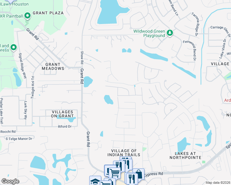 map of restaurants, bars, coffee shops, grocery stores, and more near 14031 Windover Park Lane in Cypress