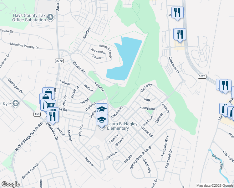 map of restaurants, bars, coffee shops, grocery stores, and more near 362 McGarity in Kyle