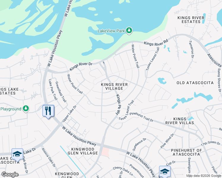 map of restaurants, bars, coffee shops, grocery stores, and more near 6843 Amber Pine Court in Humble